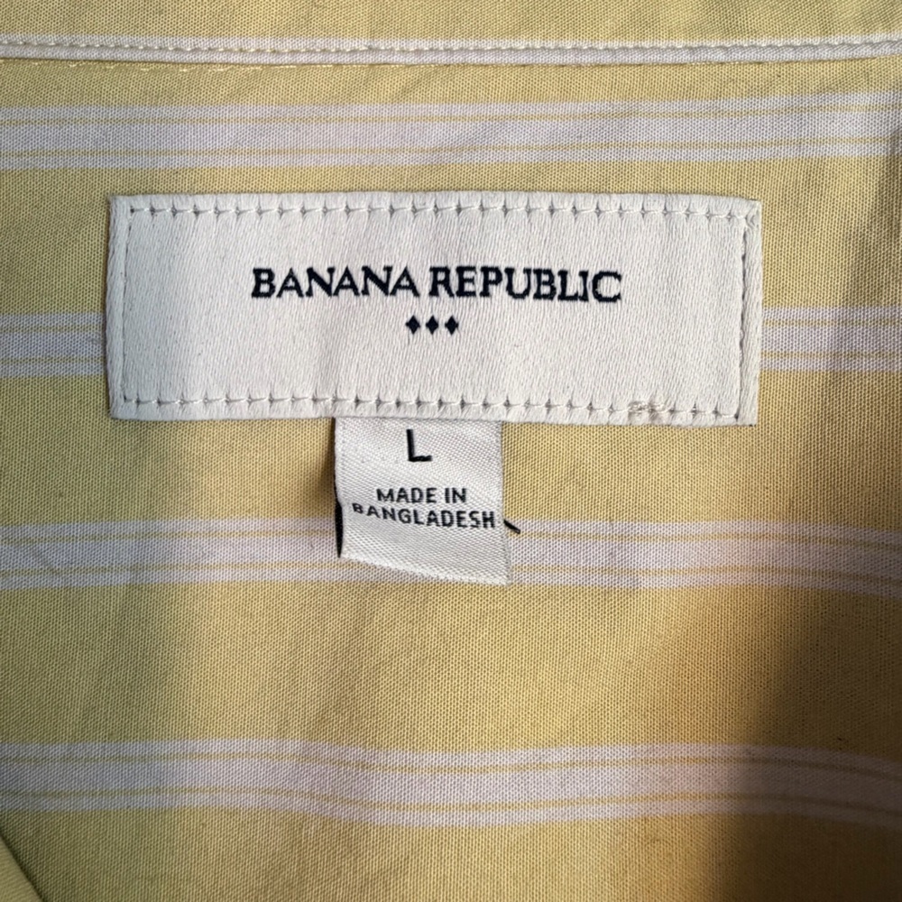 Banana Republic Cotton Butter Yellow White Striped Button Down V Neck Dress L - Picture 8 of 12